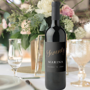 Etiqueta Para Botella De Vino Guión de nombre de oro negro 70 cumpleaños