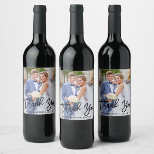 Etiqueta Para Botella De Vino Guión de pincel Boda moderno Gracias foto
