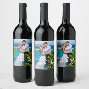 Etiqueta Para Botella De Vino Guión de pincel moderno boda Gracias Foto