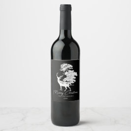 Etiqueta Para Botella De Vino Guión de silueta de ciervo blanco negro clásico