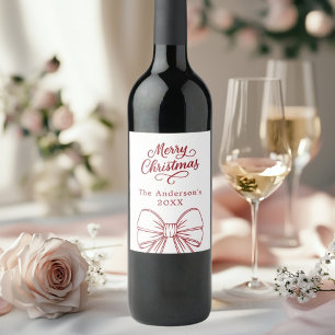 Etiqueta Para Botella De Vino Guión del arco blanco rojo de los navidades