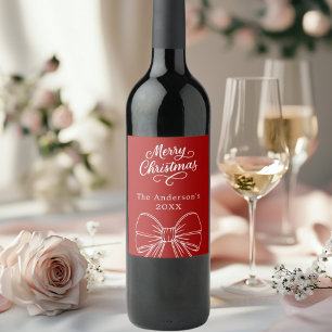 Etiqueta Para Botella De Vino Guión del arco blanco rojo de los navidades