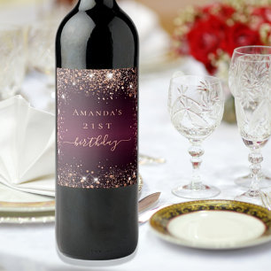 Etiqueta Para Botella De Vino Guión del nombre de oro del rosa burgundy de cumpl