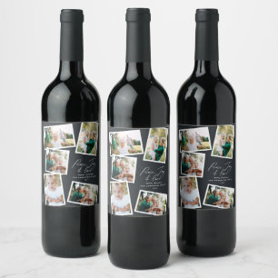 Etiqueta Para Botella De Vino Guión elegante multifotográfico moderno negro