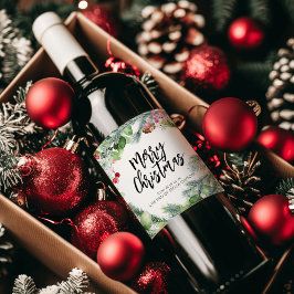 Etiqueta Para Botella De Vino Guión Feliz Navidad Acuarela Verdor