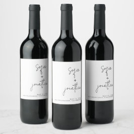 Etiqueta Para Botella De Vino Guión Minimalista moderno | Boda blanco y negro