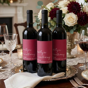 Etiqueta Para Botella De Vino Guión moderno Viva Magenta Boda minimalista