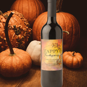Etiqueta Para Botella De Vino Guirnalda de Doodle Leaves y Berries Acción de Gra