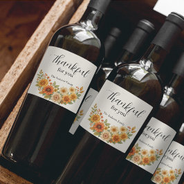 Etiqueta Para Botella De Vino Guirnalda de Otoño - Acción de Gracias Floral de C