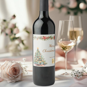 Etiqueta Para Botella De Vino Guirnalda floral de árbol crema Navidad fiesta de