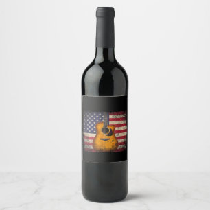 Etiqueta Para Botella De Vino Guitarra 4 de julio Regalo Bandera Americana USA -