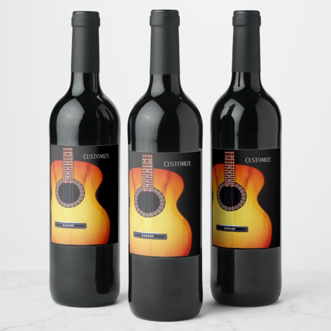 Etiqueta Para Botella De Vino Guitarra acústica negra personalizada (Botellas)
