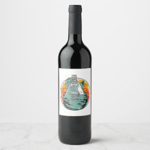 Etiqueta Para Botella De Vino Guitarra Eléctrica Retro Atardecer Vintage Banda d