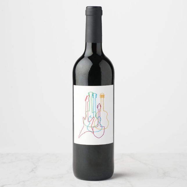 Etiqueta Para Botella De Vino Guitars Regalo clásico eléctrico acústico (Anverso)