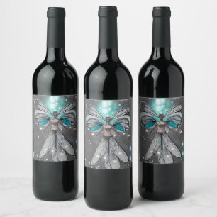 Etiqueta Para Botella De Vino Hada de luces Verde azuladas pintadas surrealistas