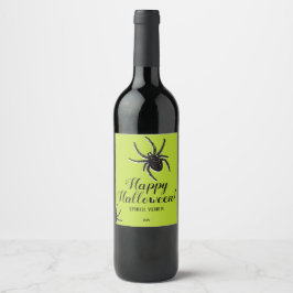 Etiqueta Para Botella De Vino Hairy Spider Halloween Wine Label Verde negro