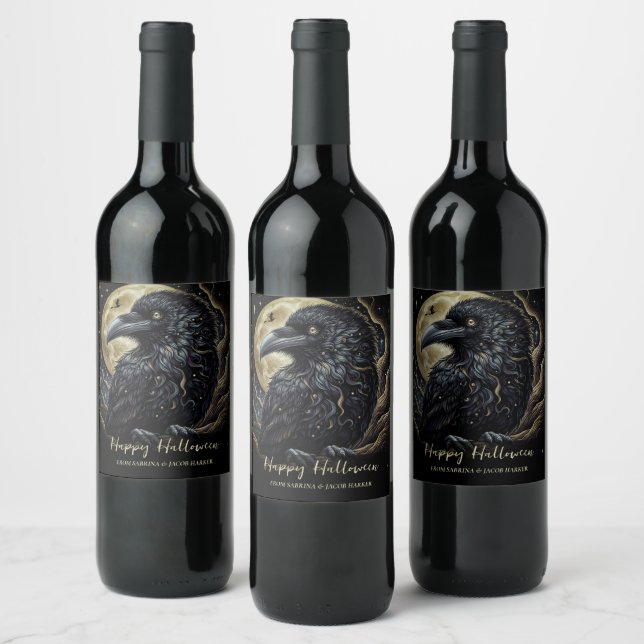 Etiqueta Para Botella De Vino Halloween Black Bird (Botellas)
