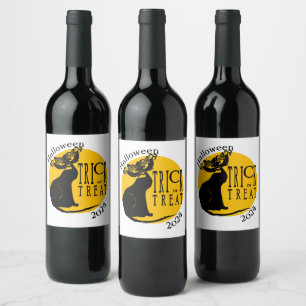 Etiqueta Para Botella De Vino Halloween Black Cat Trick or Trel Wine Labels