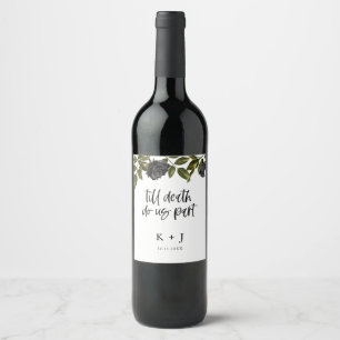 Etiqueta Para Botella De Vino Halloween Black Flowers Boda White