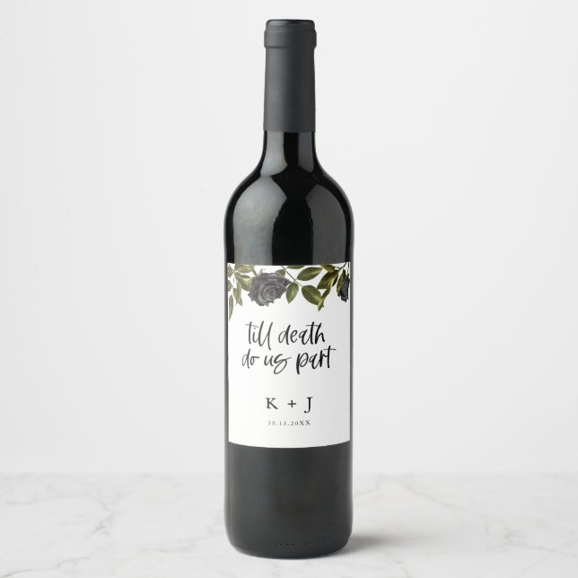 Etiqueta Para Botella De Vino Halloween Black Flowers Boda White (Anverso)