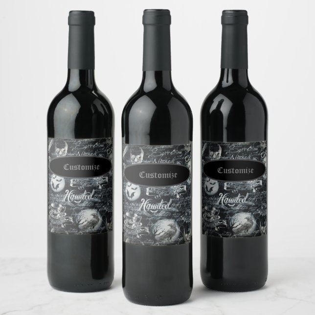 Etiqueta Para Botella De Vino Halloween blanco y negro (Botellas)