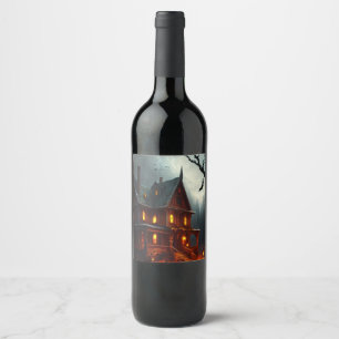 Etiqueta Para Botella De Vino Halloween/casa embrujada/otoño