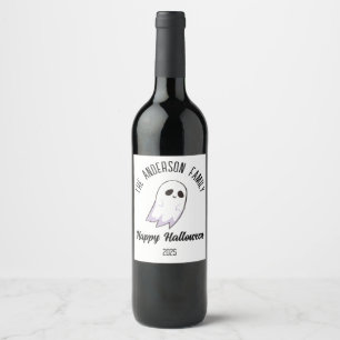 Etiqueta Para Botella De Vino Halloween Cute Ghost Personalizado Nombre Año