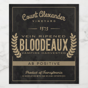 Etiqueta Para Botella De Vino Halloween de estilo antiguo vintage 'Bloodeaux'