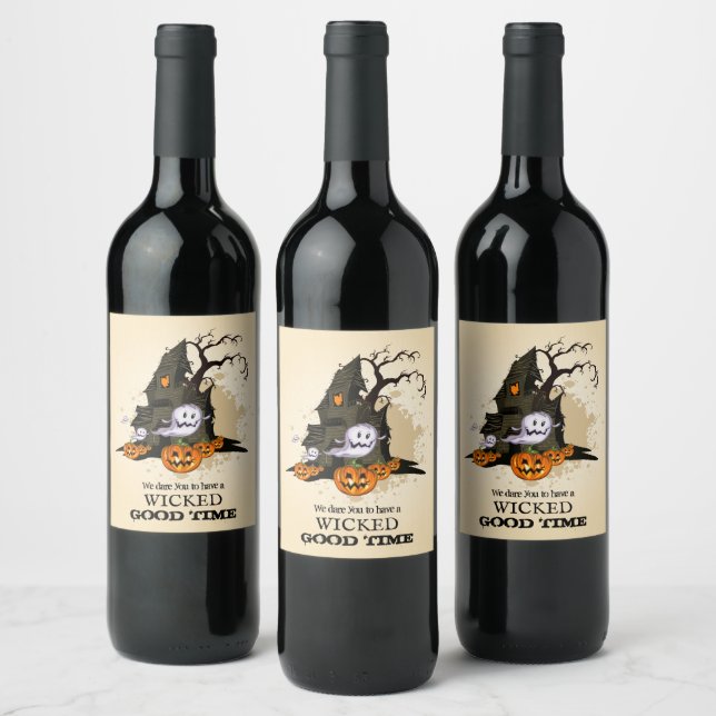 Etiqueta Para Botella De Vino Halloween de la casa embrujada (Botellas)