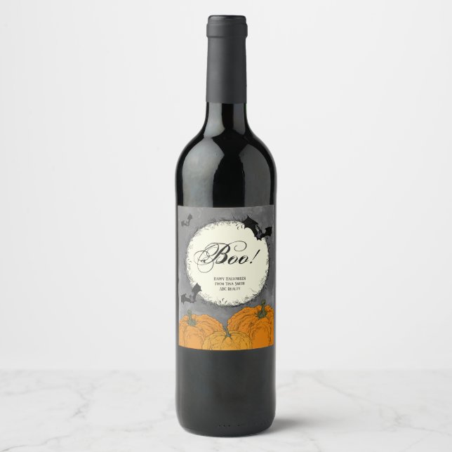 Etiqueta Para Botella De Vino Halloween elegante para clientes (Anverso)