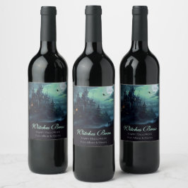 Etiqueta Para Botella De Vino Halloween en el castillo de las brujas