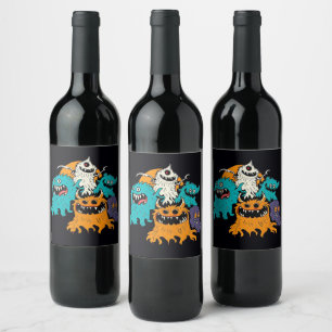 Etiqueta Para Botella De Vino Halloween/Monster/Octubre/Otoño