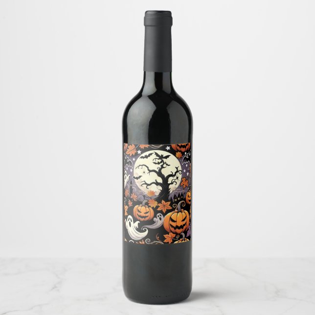 Etiqueta Para Botella De Vino Halloween/otoño/otoño (Anverso)