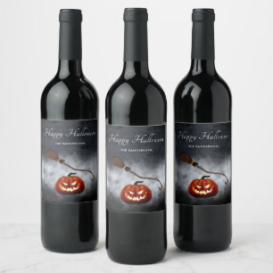 Etiqueta Para Botella De Vino Halloween Scary Evil Pumpkin personalizado
