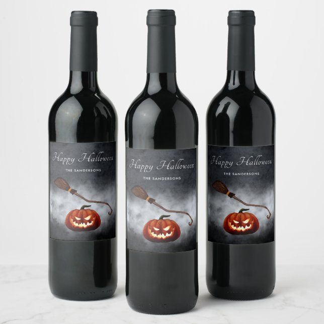 Etiqueta Para Botella De Vino Halloween Scary Evil Pumpkin personalizado (Botellas)