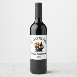 Etiqueta Para Botella De Vino Halloween Scary Haunted House Nombre personalizado