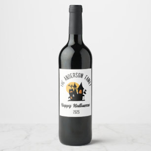 Etiqueta Para Botella De Vino Halloween Scary Haunted House Nombre personalizado