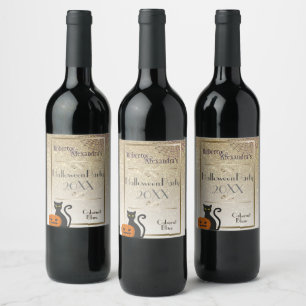 Etiqueta Para Botella De Vino Halloween Vintage Glam Oro Brillo Blanco