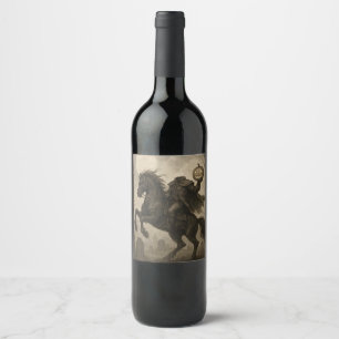 Etiqueta Para Botella De Vino Halloween vintage/gótico de jinetes sin cabeza/oto