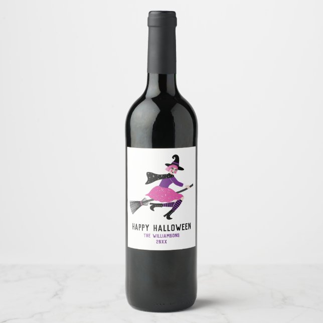 Etiqueta Para Botella De Vino Halloween Witch Wine Fiesta (Anverso)