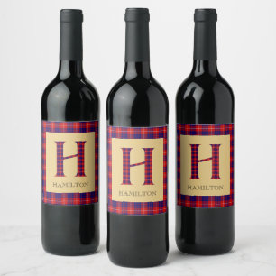 Etiqueta Para Botella De Vino Hamilton Tartan Monogram H