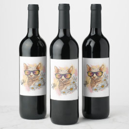 Etiqueta Para Botella De Vino Hand drawing Sphynx cat with flowers Square Sticke