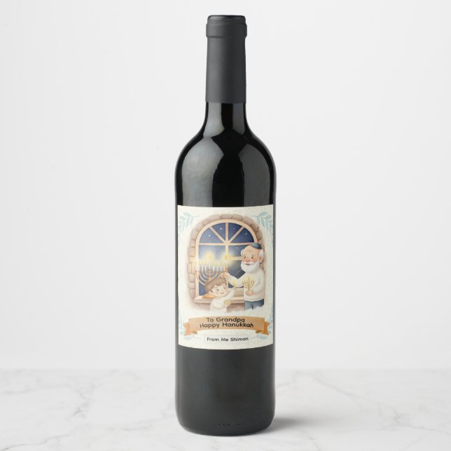 Etiqueta Para Botella De Vino Hanukkah Blessing – Grandfather and Child (Anverso)