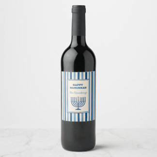 Etiqueta Para Botella De Vino Hanukkah Menorah Stripes Trendy Custom