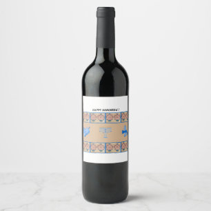 Etiqueta Para Botella De Vino Hanukkah tema de flores menorah dove