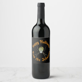 Etiqueta Para Botella De Vino Happy Halloween black yellow spider custom name
