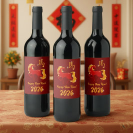 Etiqueta Para Botella De Vino Happy New Year 2026 Fire Horse Chinese Zodiac