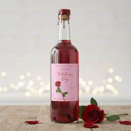Etiqueta Para Botella De Vino Happy Valentine’s Day Rose Custom Wine Label