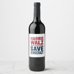 Etiqueta Para Botella De Vino Harris Walz Save Democracy