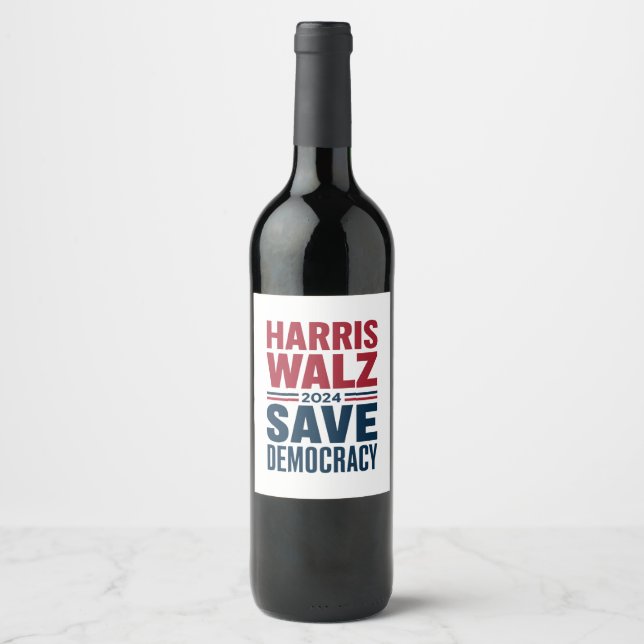 Etiqueta Para Botella De Vino Harris Walz Save Democracy (Anverso)